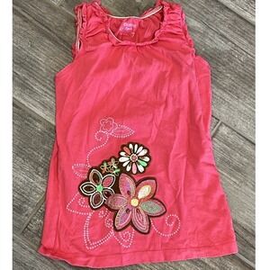 OshKosh B'gosh Fuchsia Girls Pink Ruffle‎ Sleeve Floral Applique Tank Top Size 7